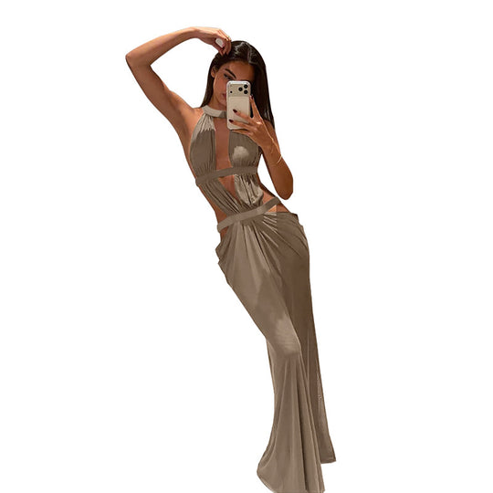 Damen Maxi-Kleid mit raffiniertem Cut-Out-Design und asymmetrischem Saum EB
