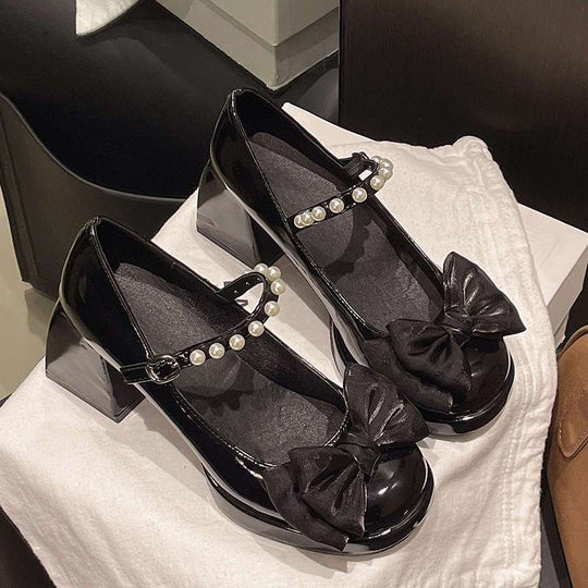 Damen elegante Mary Jane Schuhe mit Perlen-Detail EB