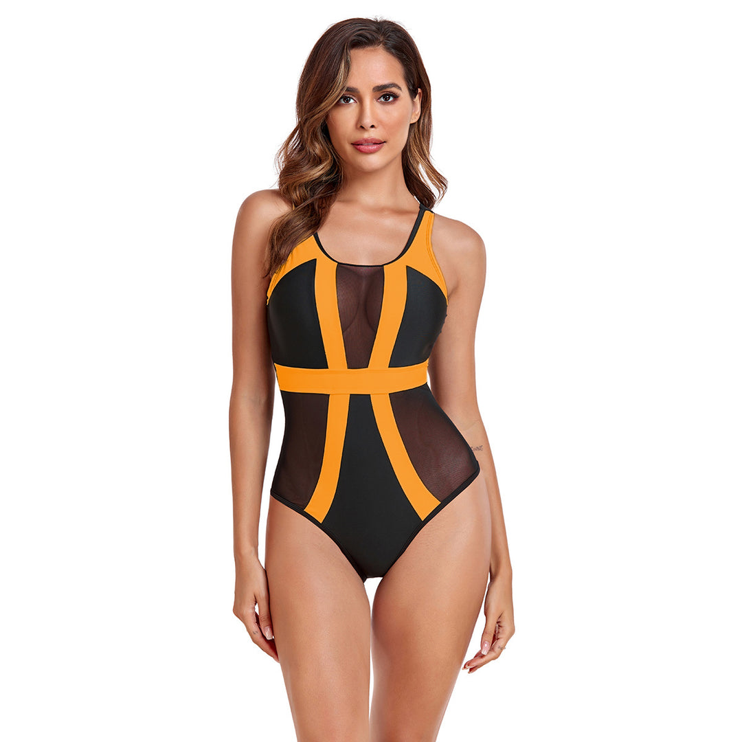Damen Sportlicher Einteiler Badeanzug mit modernem Mesh-Design EB