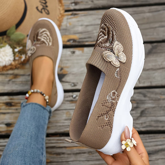 Damen Mokassins mit floraler Stickerei und flexiblem Sohlen EB