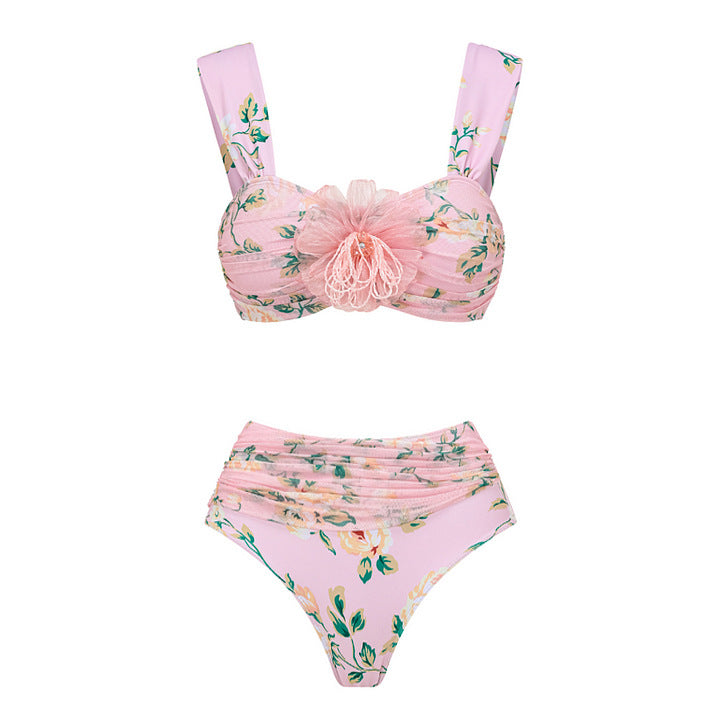 Damen Bikini-Set mit floralen Details und luftiger Maxi-Rock EB