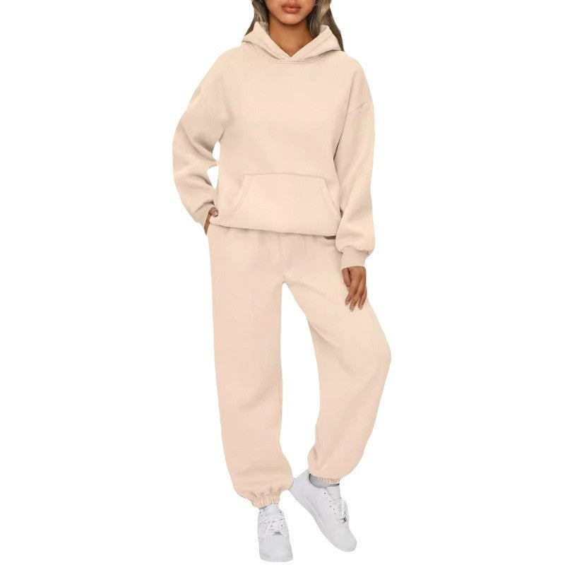 Damen nan Oversize Kapuzenpullover und Fleece Jogginghose Set mit Kängurutasche EB
