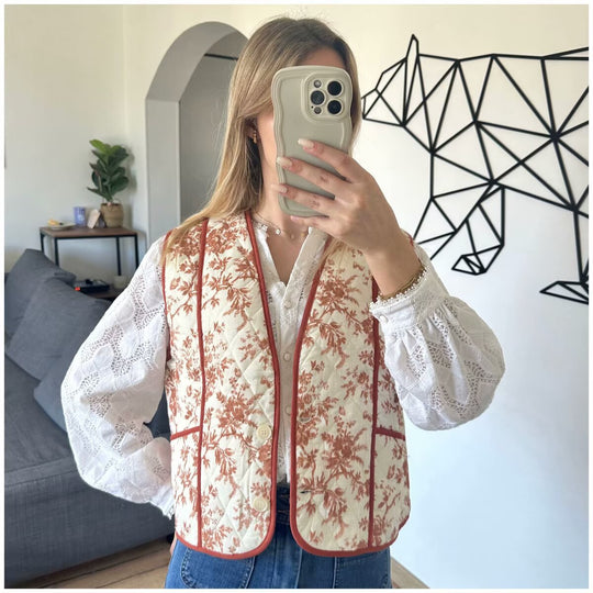Damen Weste mit floralem Design und praktischen Taschen EB