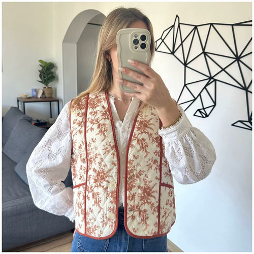 Damen Weste mit floralem Design und praktischen Taschen EB