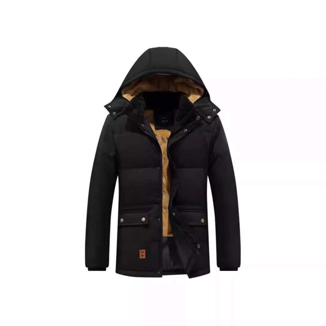 Herren Wattierter Parka mit durchgehendem Teddyfutter abnehmbarer Kapuze und Multifachtaschen EB