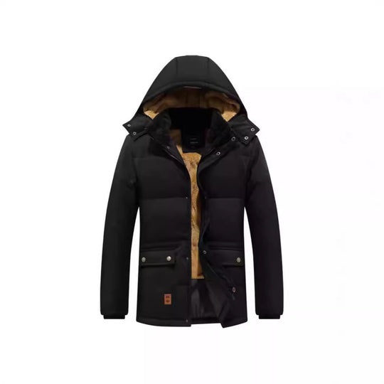 Herren Wattierter Parka mit durchgehendem Teddyfutter abnehmbarer Kapuze und Multifachtaschen EB