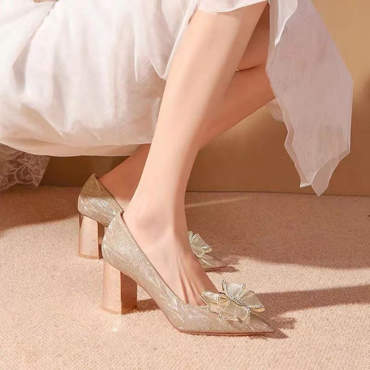 Damen glamouröse High Heels mit funkelndem Schleifenakzent EB
