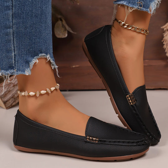 Damen Mokassin-Schuhe mit elegantem Narbenleder und rutschfester Sohle EB