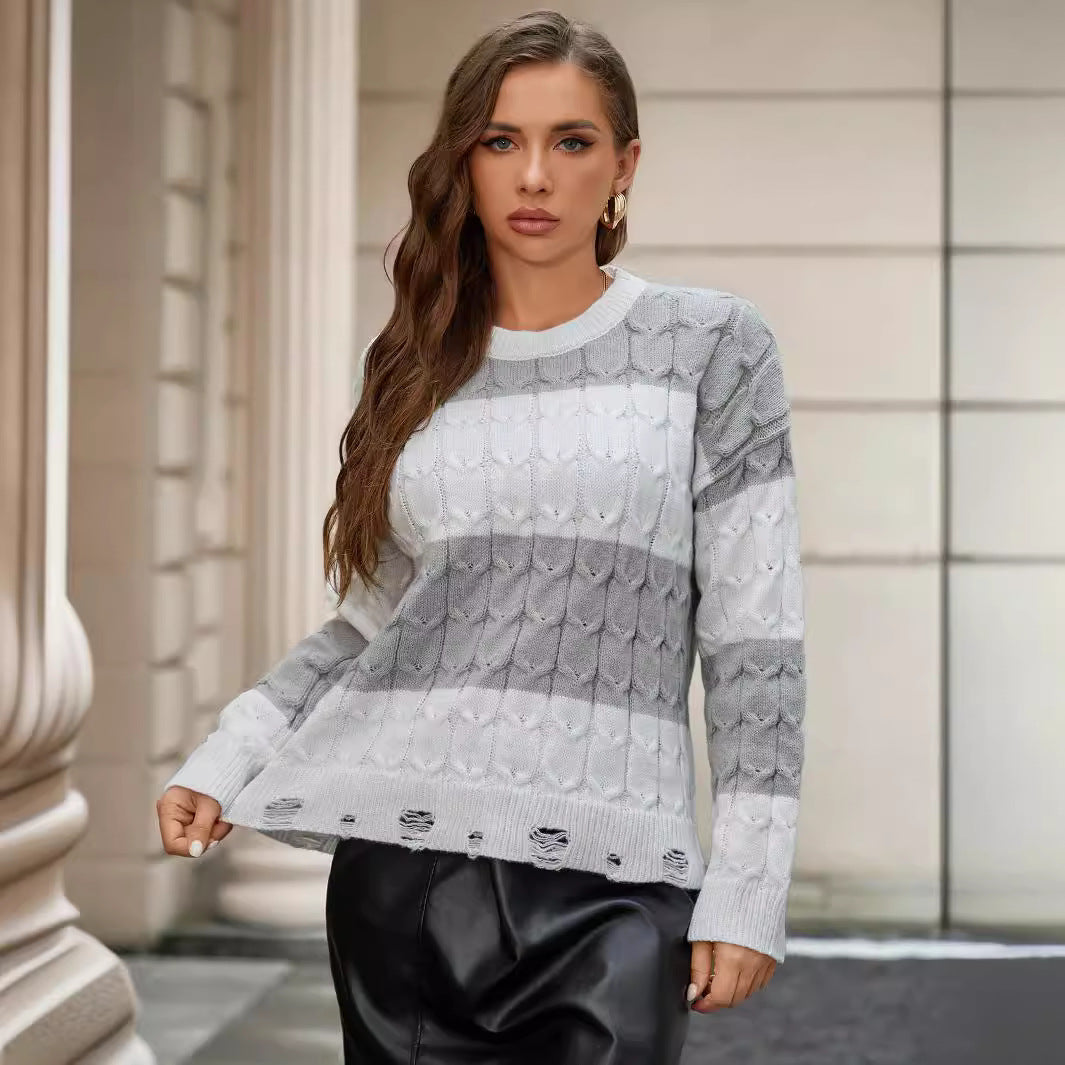 Damen Strickpullover mit strukturiertem Kabelmuster und modernen Designelementen EB