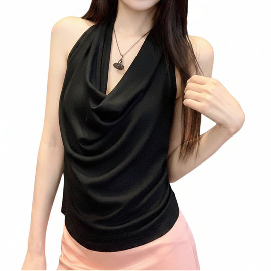 Damen Elegante Chiffonbluse mit schickem Wasserfall-Ausschnitt EB