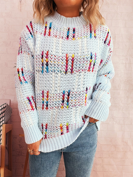 Damen lässiger Strickpullover mit vielseitigem Farbenspiel und hohem Kragen EB