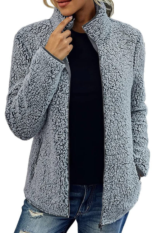 Damen kuschelige Fleecejacke mit hohem Kragen und praktischen Taschen EB