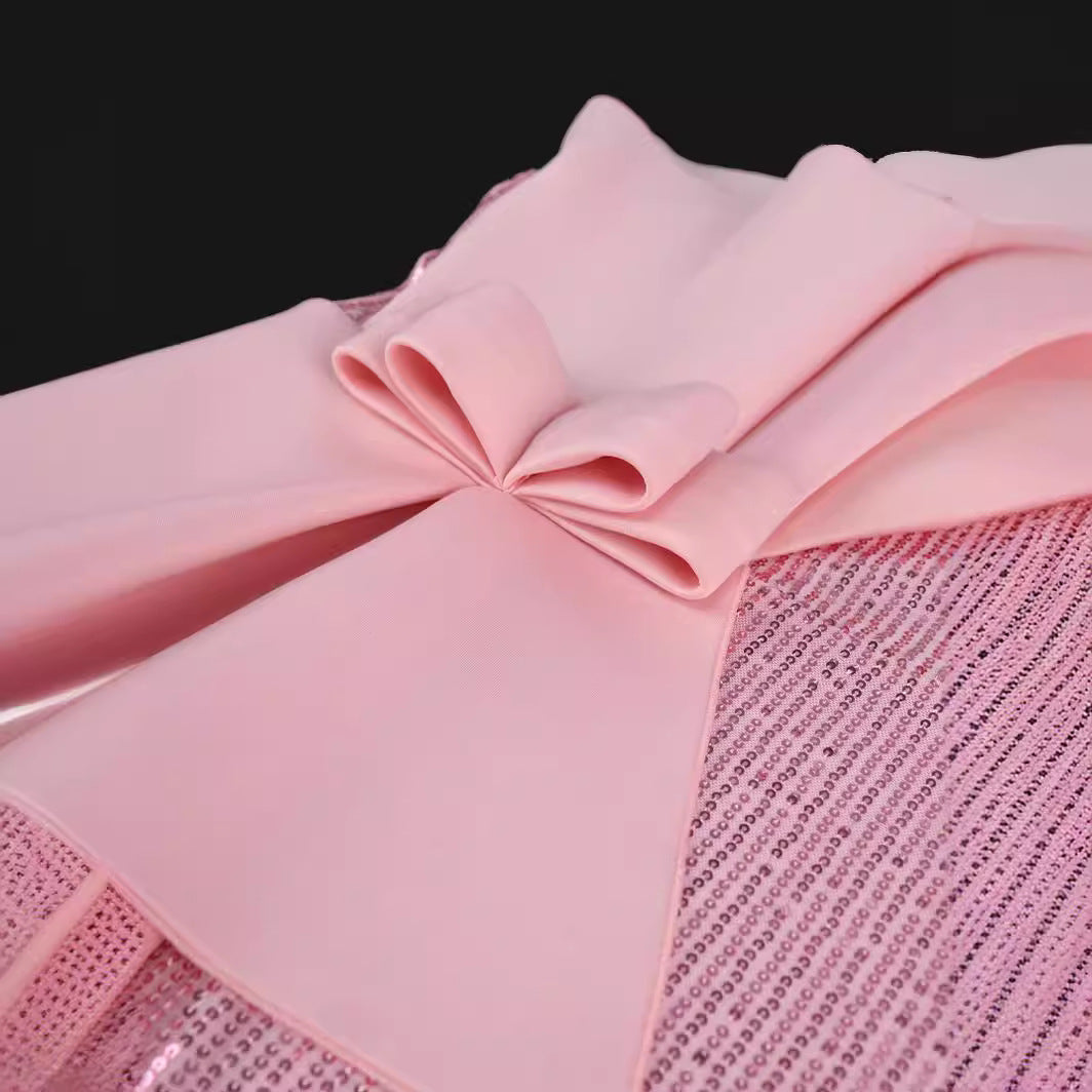 Damen glitzerndes Abendkleid mit asymmetrischem Design und extravaganten Rüschen EB