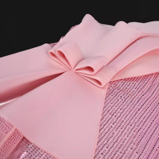 Damen glitzerndes Abendkleid mit asymmetrischem Design und extravaganten Rüschen EB