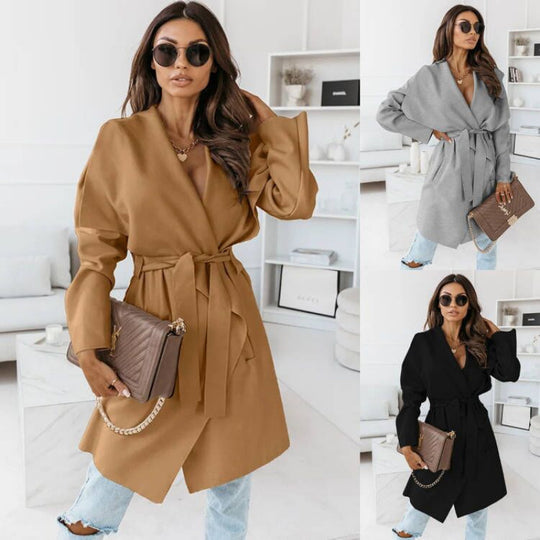 Damen lässiger Oversize-Mantel mit Wickelgürtel EB