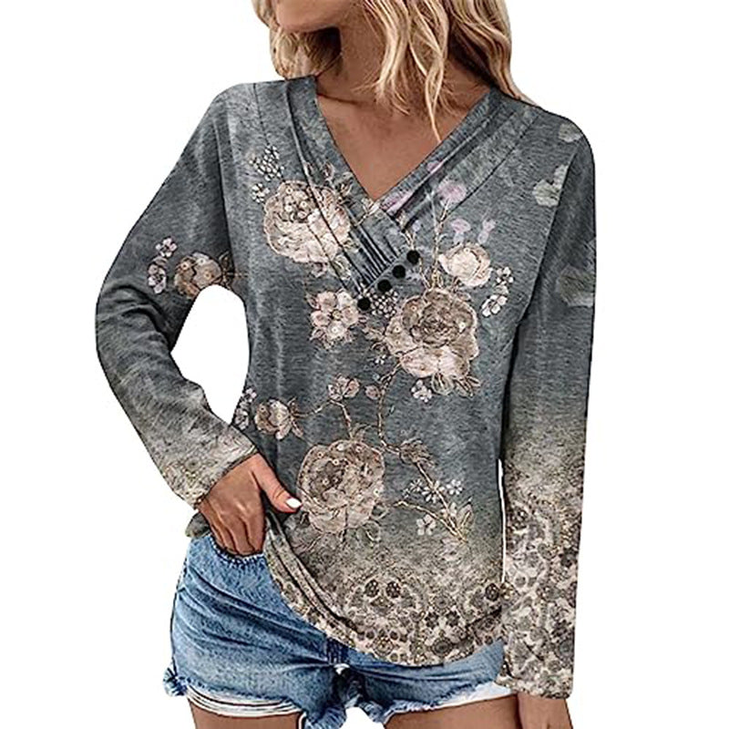 Damen Gerippter V-Ausschnitt Pullover mit Farbverlauf, Zierknöpfen und legerer Passform EB