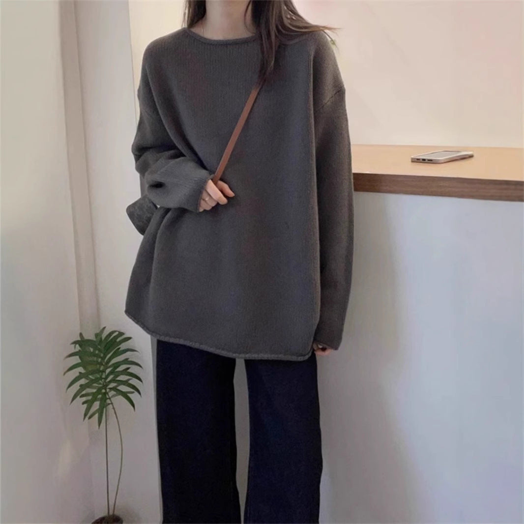 Damen Oversized Strickpullover mit lässigem Schnitt und hohem Kragen EB
