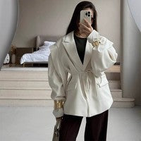 Damen eleganter Oversized-Blazer mit Gürteldetail EB
