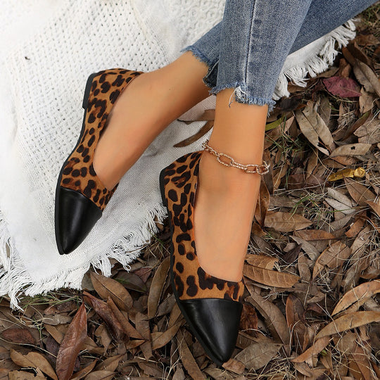 Damen Ballerinas mit eleganten Leopardenprint und modischem Spitzen-Zehenbereich EB