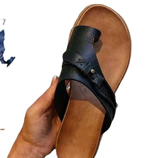 Damen modische Zehentrenner-Sandalen mit dekorativen Riemen EB