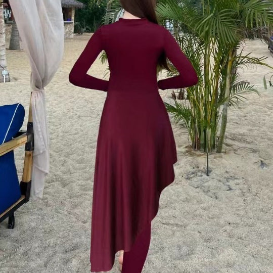 Damen eleganter Strandanzug mit asymmetrischem Schnitt und langen Ärmeln EB