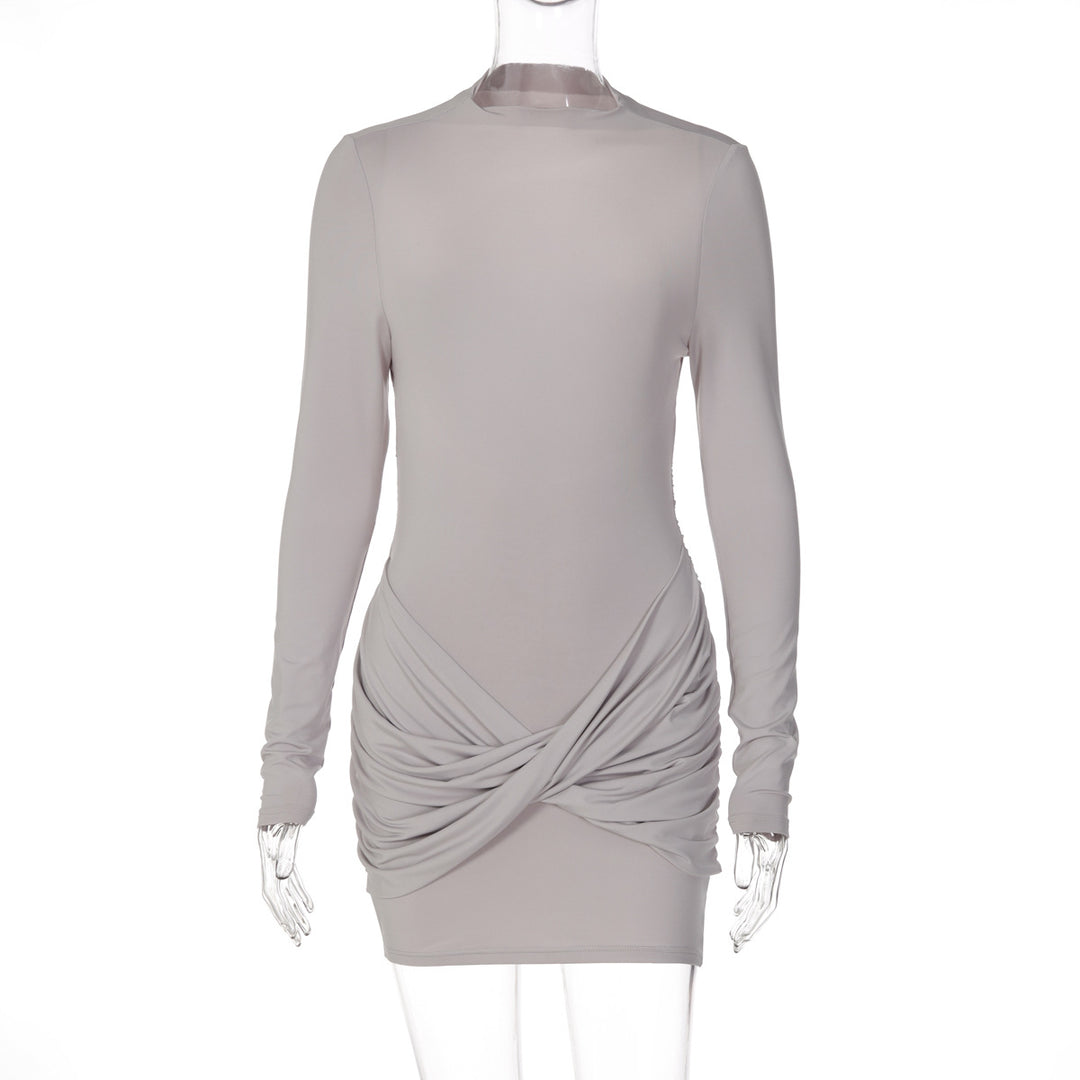 Damen figurbetontes Minikleid mit Rundhalsausschnitt und Raffung EB