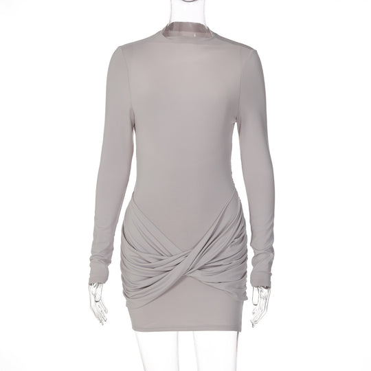 Damen figurbetontes Minikleid mit Rundhalsausschnitt und Raffung EB