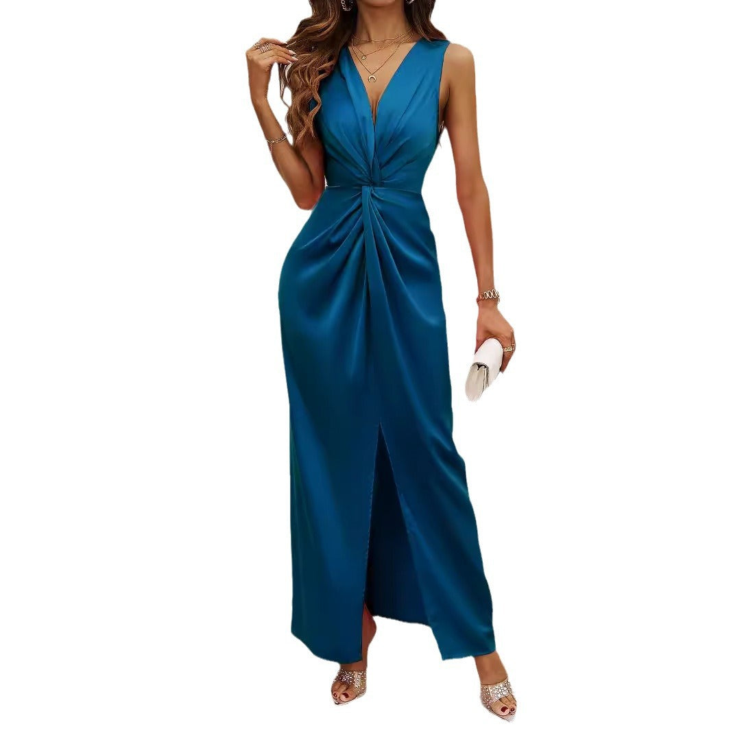 Damen Langkleid mit elegantem Wickeldesign und figurbetontem Schnitt EB