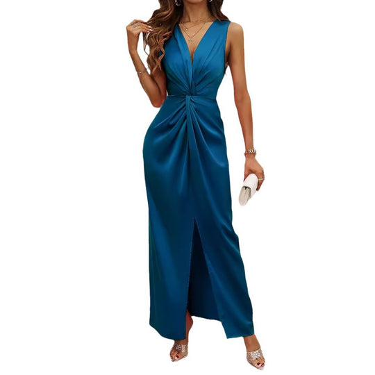 Damen Langkleid mit elegantem Wickeldesign und figurbetontem Schnitt EB