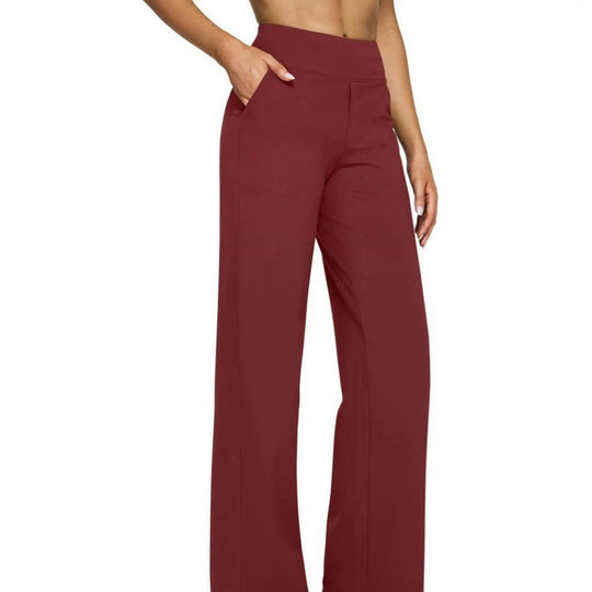 Damen nan fließende High-Waist-Hose mit extra weitem Bein, elastischem Komfortbund und Eingrifftaschen EB