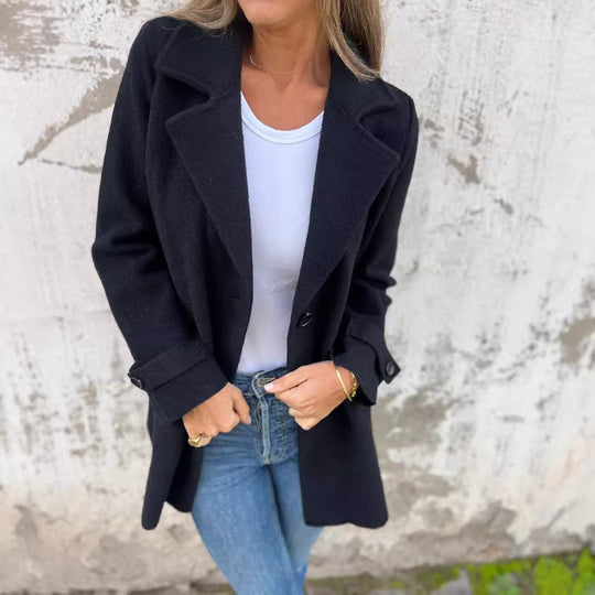 Damen zeitloser Wolle-Blazer mit praktischem Reverskragen und Taschen EB