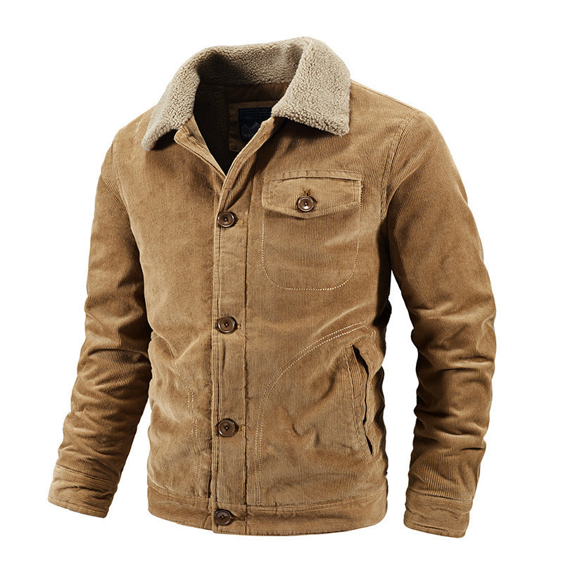 Herren Cord-Truckerjacke mit wärmendem Sherpa-Kragen und Holzknopffront EB