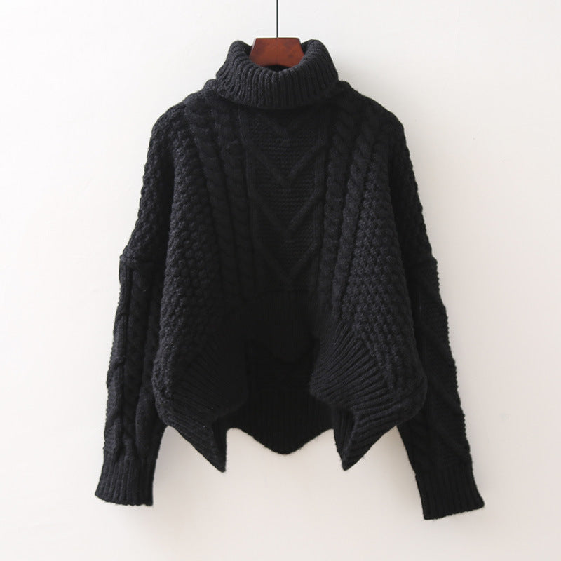 Damen Großer Pullover mit Hohem Kragen und Strickmuster EB