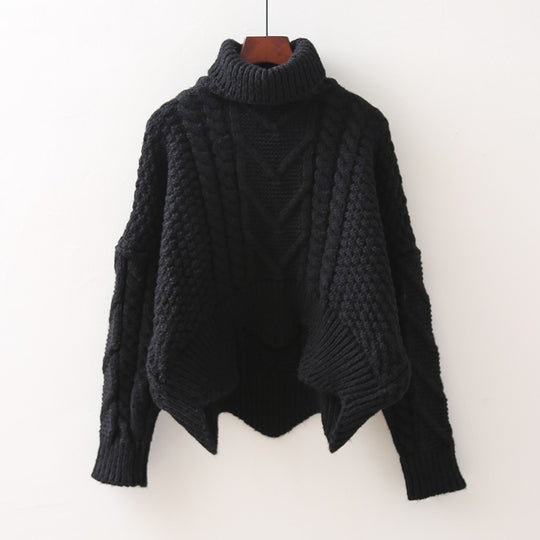 Damen Großer Pullover mit Hohem Kragen und Strickmuster EB