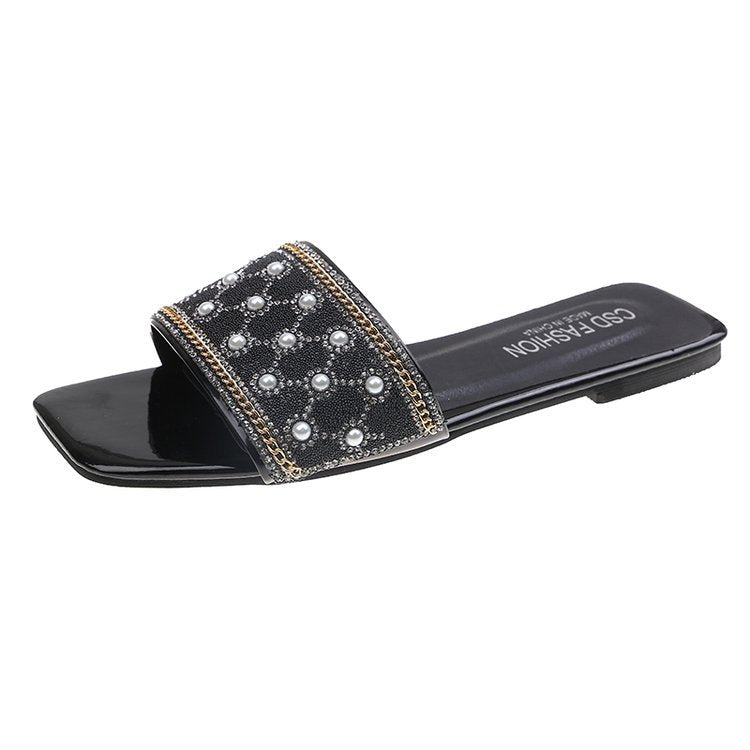 Damen elegante Badeslipper mit glamourösem Schmuckdetail EB