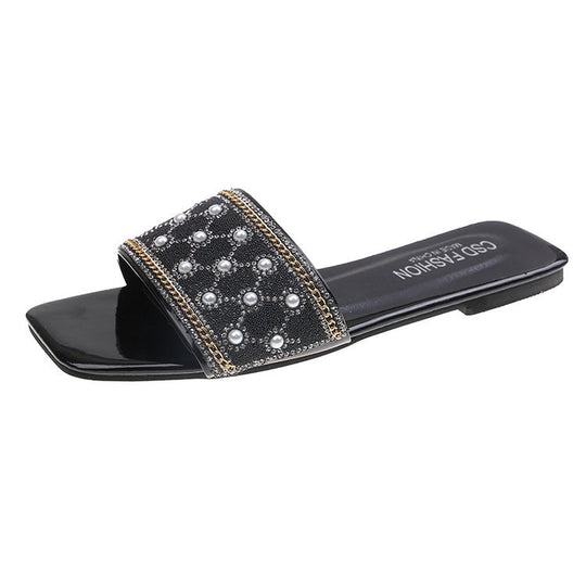 Damen elegante Badeslipper mit glamourösem Schmuckdetail EB