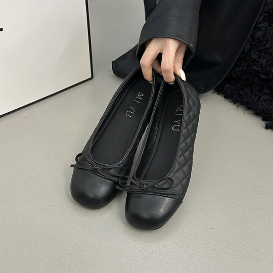 Damen edle Ballerinas mit feinem Schleifendetail und kontrastierendem Zehenbereich EB
