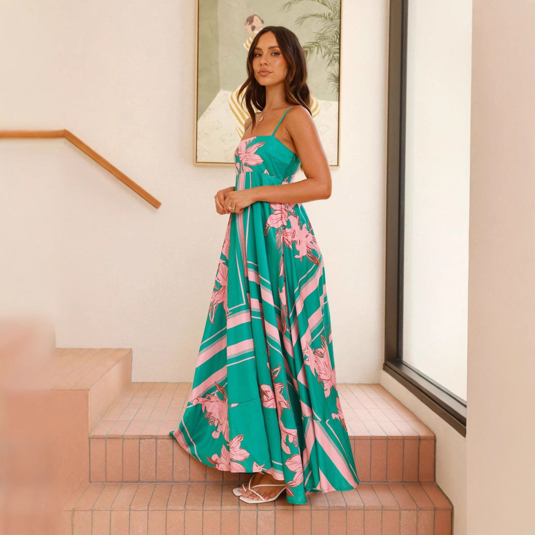 Damen Maxikleid mit elegantem floralem Design und schmalen Trägern EB