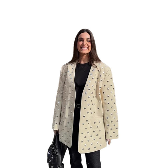Damen Elegante Blazerjacke mit glamourösen Steinapplikationen EB