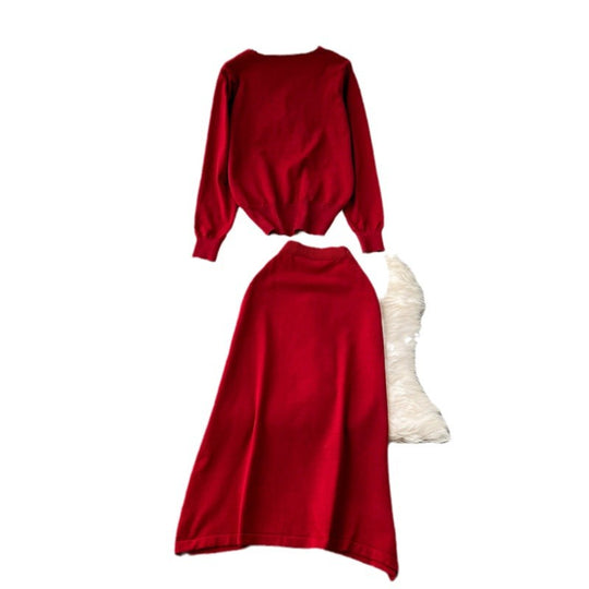 Damen gehobenes Strickset mit V-Ausschnitt und Knopfleiste EB