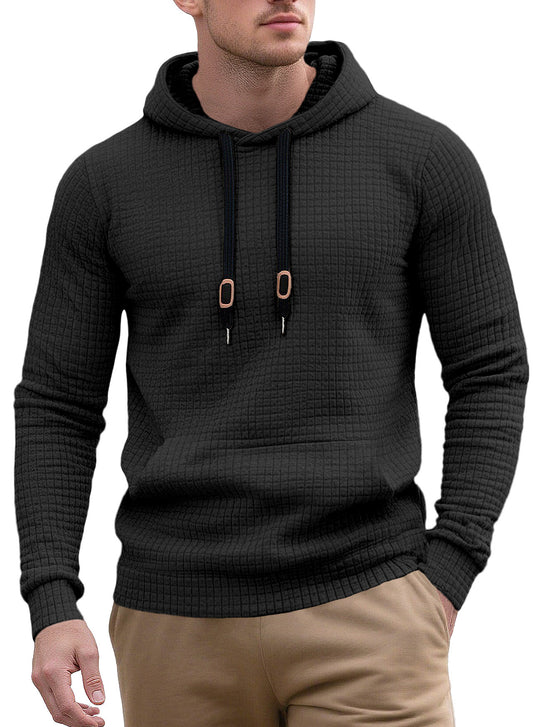Herren nan schmal geschnittener Stepp-Kapuzenpullover mit feiner Quadratstruktur, Kordelzug und geripptem Saum EB