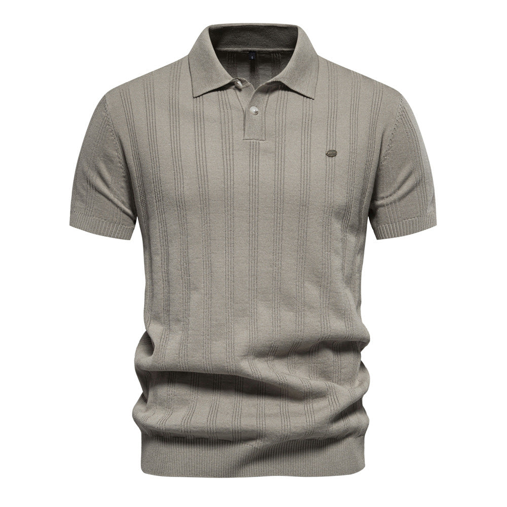 Herren Kurzarm Polo-Shirt mit strukturiertem Streifenmuster EB