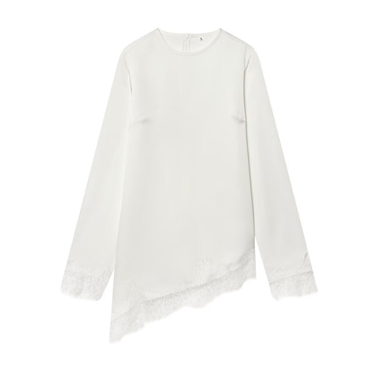 Damen asymmetrisches Blusenshirt mit Spitzenverzierung EB