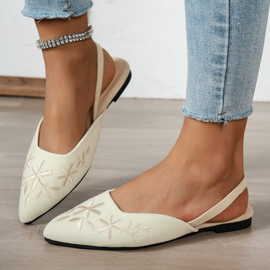 Damen Slingback-Ballerinas mit kunstvoller Stickerei und schickem spitzen Design EB