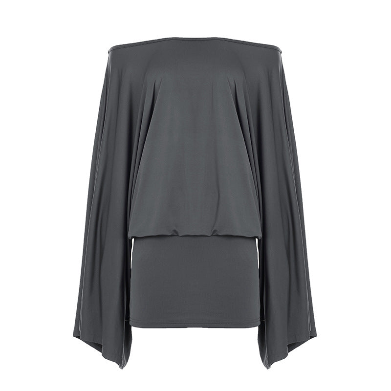 Damen nan schulterfreies Drapiertes Blouson-Top mit weitem Fledermausärmel und tailliertem Bündchen EB