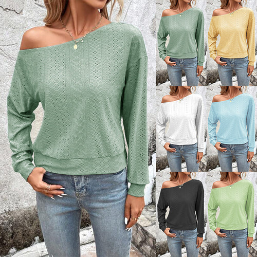 Damen lässiges Sweatshirt mit asymmetrischem Ausschnitt und Lochmuster EB