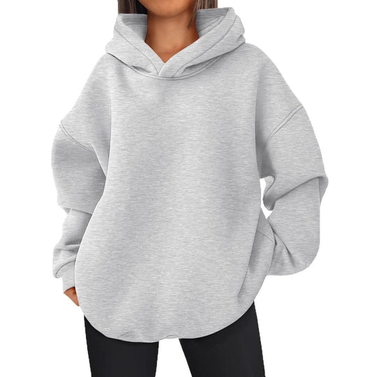 Damen nan kastiger Kapuzenpullover mit doppellagiger Kapuze, überschnittener Schulter und längerem Rückenteil EB