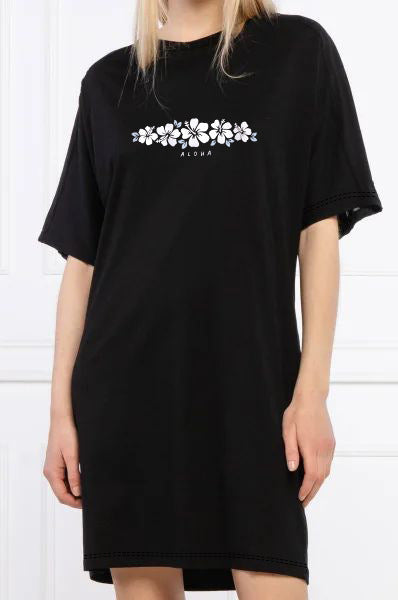Damen T-Shirt-Kleid mit künstlerischem Blumenmotiv und figurbetontem Schnitt EB