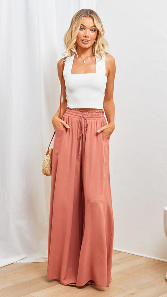Damen Weite Palazzo-Hose mit elastischem Bund und praktischen Taschen EB
