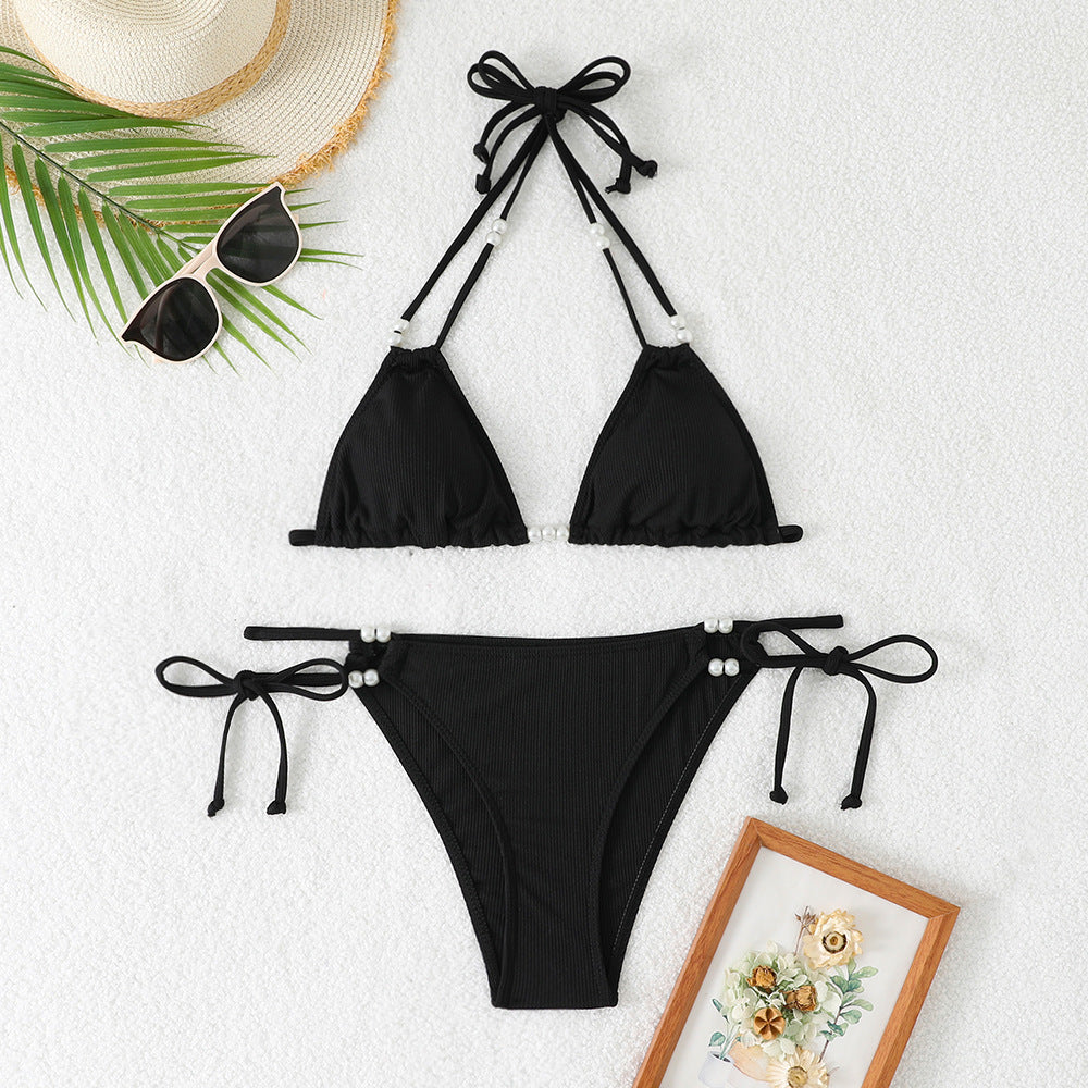 Damen Triangel-Bikini mit raffinierten Perlenakzenten EB